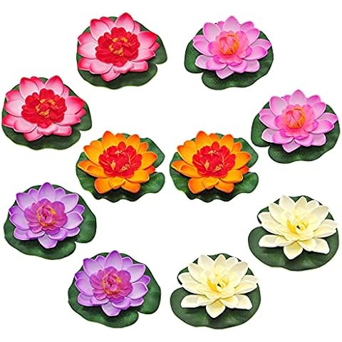 SwirlColor Artificial Lotus Flower 10 Pcs, Floating Flower Waterproof Lotus Flower For Wedding Aquariums Decoration 10 cm (Lotus) Cover