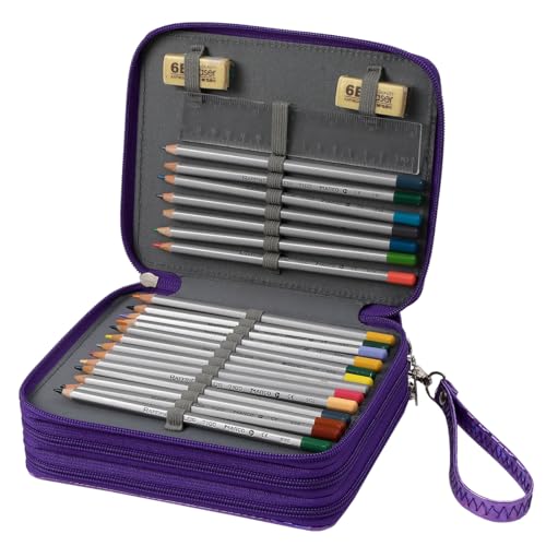 Image of Large Capacity Colored Pencil Case - 75 Slots PU leather with Zipper Closure Portable Organizer for Watercolor Pencils Ideal for Artists for Artists (Purple)