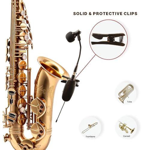Image of Xtreme Acoustics XAWLSAX01 UHF Wireless Saxophone Condenser Microphone System, Dhol, Trumpet, Horns with Noise Cancellation, Clip-on Pick up Instrument Mic for Sax.