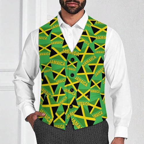 Jamaican Flag Suit Vest for Men Slim Fit Tuxedo Waistcoat Button Down V Neck Business Dress Coat4