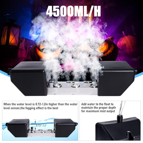 MUALROUS 6 Kopf Ultraschall Nebelmacher Fogger mit 5.5L Schwimmer Teich Fogger Halloween Mister Fogger 250W Leistung Wasserdicht Ultraschall Mister Nebel Luftbefeuchter Gemüsekonservierung Landschaft