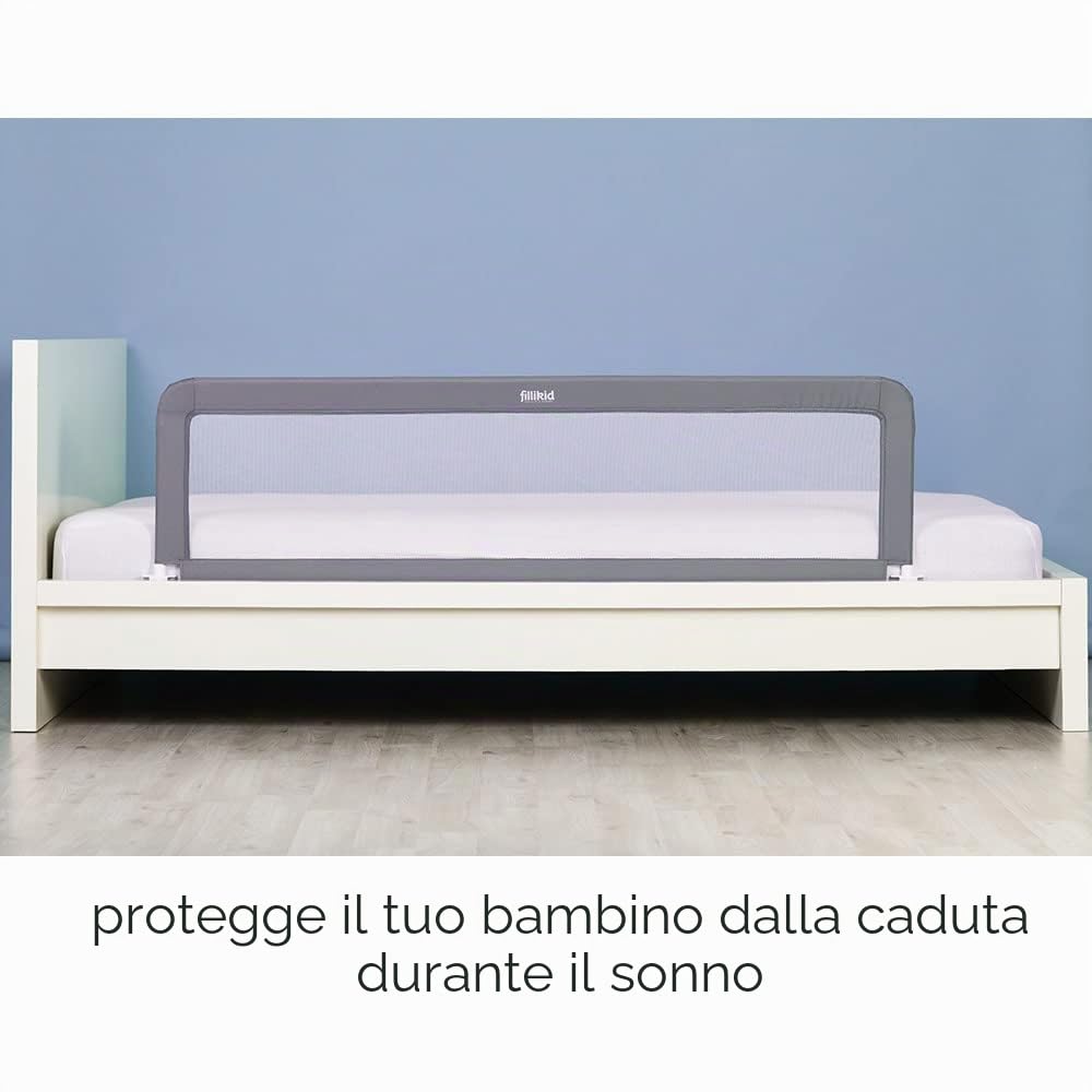 Fillikid sponda letto bambini e neonati più alta 150 x 50 cm - barriera lettino bambino pieghevole per letti standard e boxspring - grigio bianco