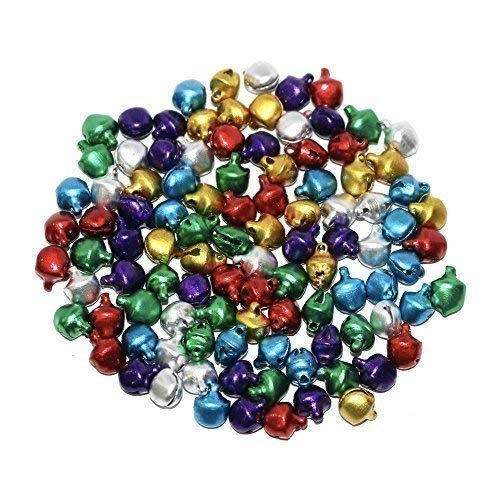 Robelli Christmas Gold, Silver or Multicolour Metal Festive Arts & Craft Jingle Bells (1, 7mm Multicolour (100 Pack))