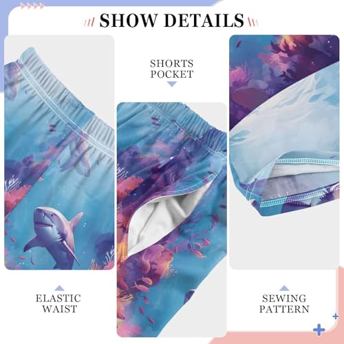 Pajama Pants Sleep Pants Soft Elastic Waist Pajama Lounge Pants Shark Coral for 6-14 Years Old4