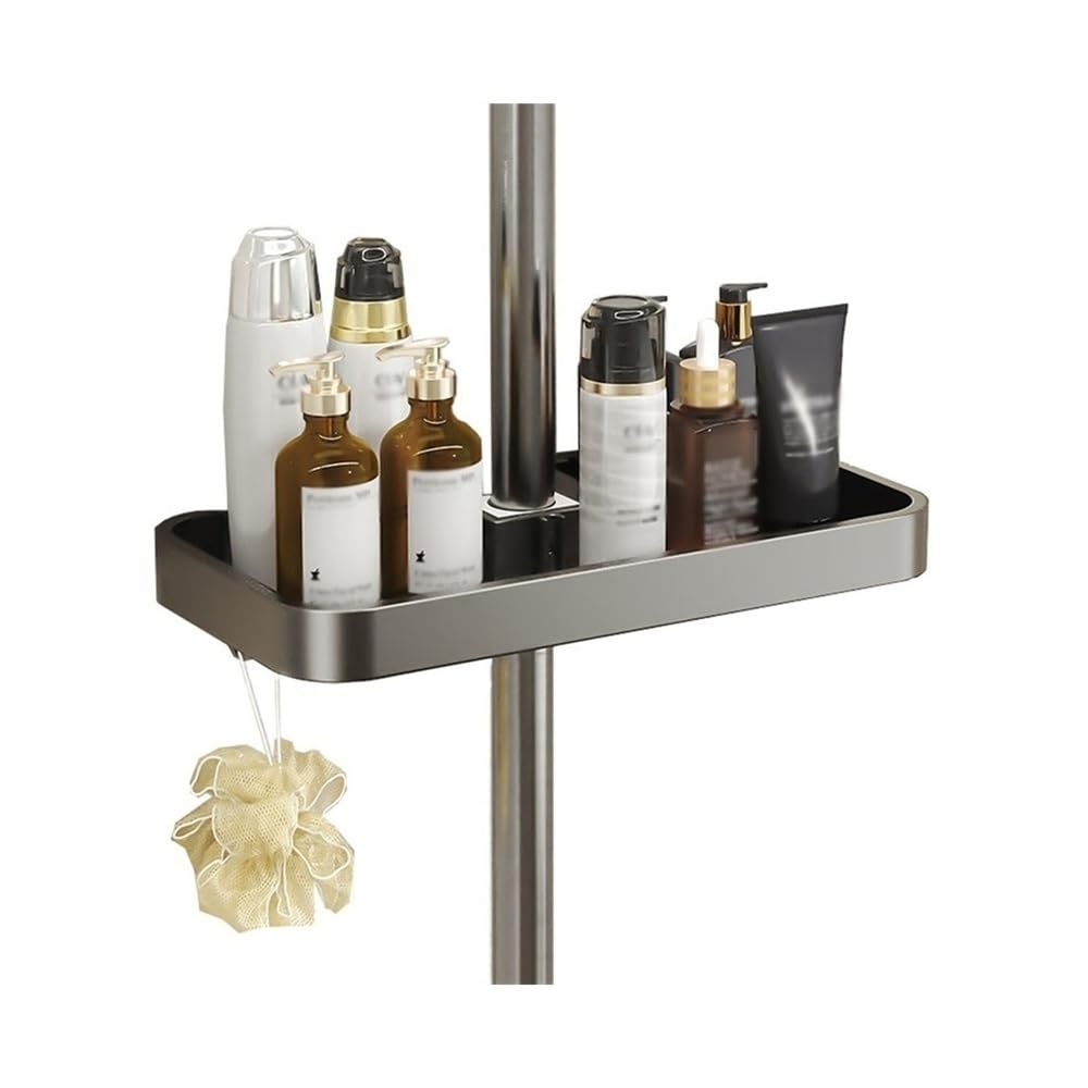 TBLOTYD Bathroom Shelves Shower Caddy Organizer For Bathroom Modern Aluminum Shower Shelf With Guardrail And Hooks Adjustable Height