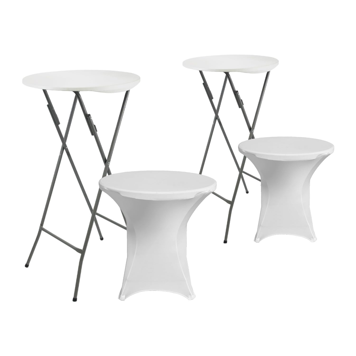 Pack 2 Mesas Altas Plegables Redondas Blancas con Funda 61x105cm 7house
