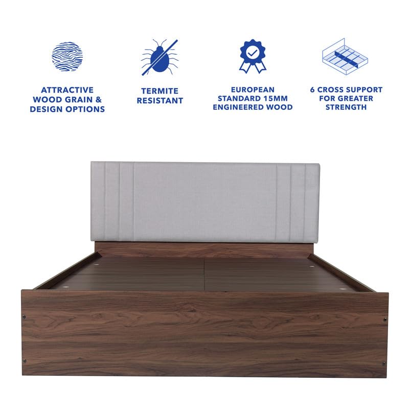 Image of Amazon Brand - Solimo Bed | 1 Year Warranty | Double Bed, Queen Size, Ananda Premium Upholstery, Comfortable Seating Height Bed, Non-Woven Base & 3mm MDF, Walnut Colour (Melamine Finish)