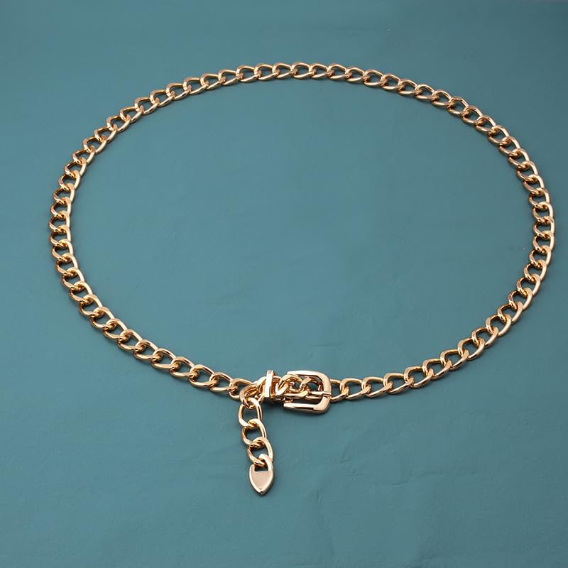 Women's Metal Waist-Chain-Belt Golden-Cowgirl-Belts Adjustable Waist Link Waistband for Jeans Dresses3