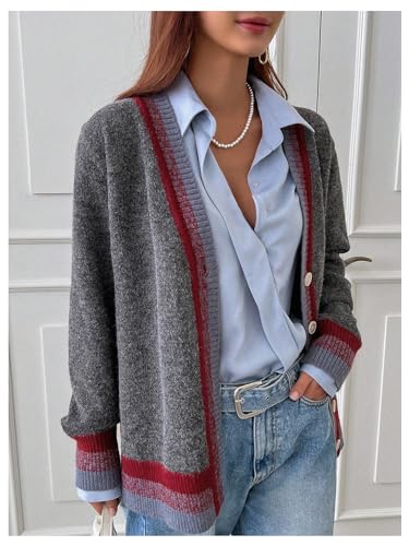 Verdusa Women's Striped Preppy Button Down Cardigan Sweaters Y2k Knit Tops Lightweight Cardigans3