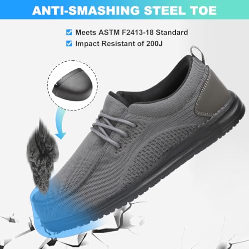 Image of VikoViren Slip On Steel Toe Shoes Men Loafers Safety Work Sneakers | Non Slip, Puncture Proof, Lightweight, Comfortable, Breathable, Indestructible Loafers Construction Shoes, Tennis, Casual