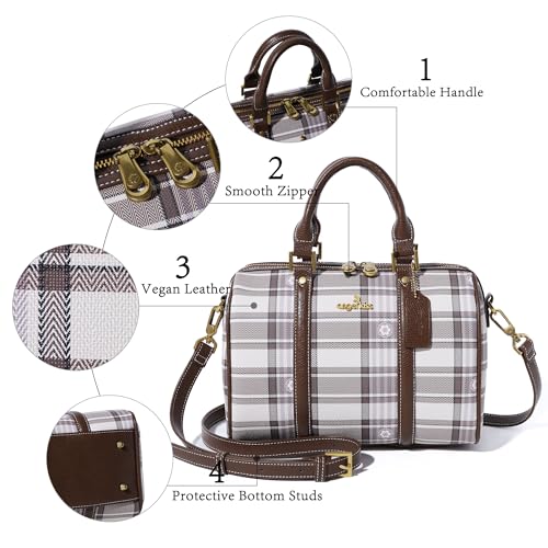Image of Angel Kiss Women Satchel Purses and Handbags Vegan Leather Boston Barrel Bag Top Handle Shoulder Purse with Crossbody Strap | Vegan Leather