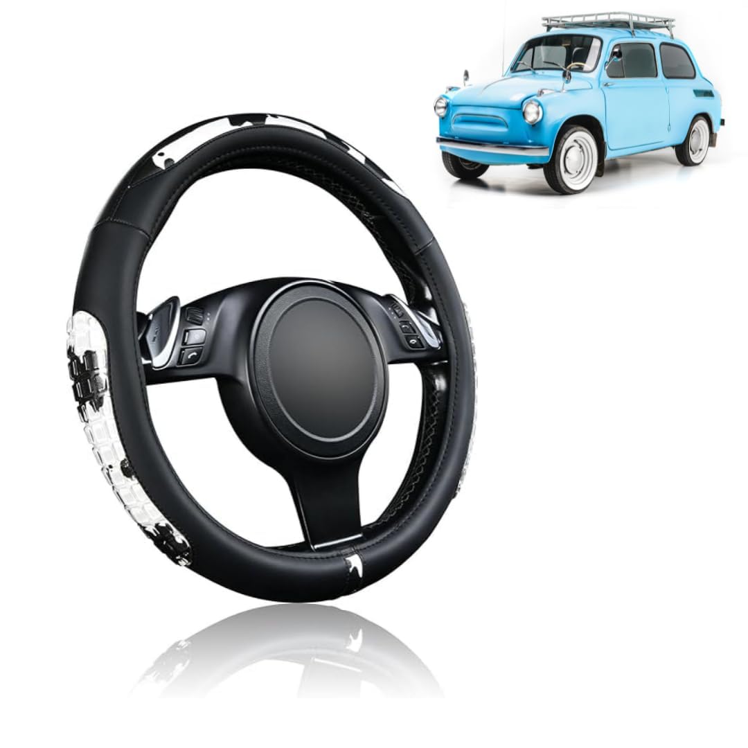 Cow Print Steering Wheel Cover, Plush Steering Wheel Cover for Winter Warm, Universal 15 Inch, Odorless, Anti-Slip, Elegant, Smooth Touching, Black-image-3