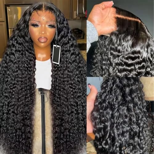 Image of 28Inch 13X6 Lace Front Wigs Human Hair 200% Density Deep Wave HD Transparent Lace Front Wigs Human Hair Pre Plucked Glueless Wigs Deep Curly Human Hair for Women With Baby Hair