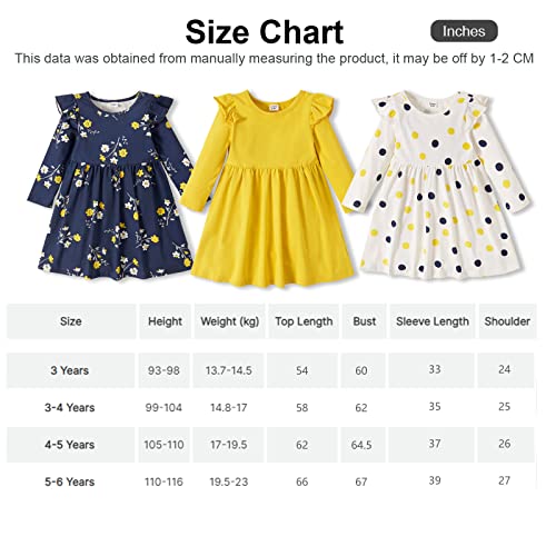Toddler Girl Floral Polka Dots Long-Sleeve Dress Girl Fall Dress 3 Pack 3 Years #TOP6