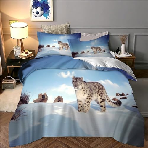 Linge de lit léopard des neiges effet 3D relief avec microfibre premium