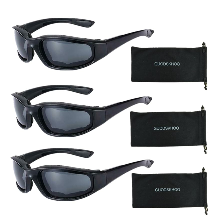 GUODSKHOO Cycling Glasses Mens Sports Sunglasses Windproof Protection Light Night Vision Glasses Stylish Outdoor Motorcycle Glasses for Men Woman 3Pcs (Gray)