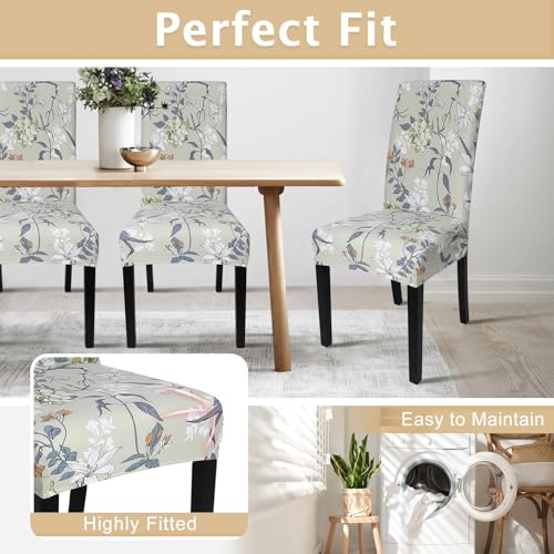 Image of SearchI Printed Dining Room Chair Covers 4 Pack Stretch Kitchen Chair Cover | Washable Parsons Chair Slipcover Removable Dining Chair Protectors for Hotel,Ceremony(Floral Pattern4)