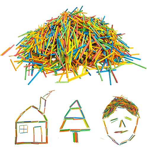 Lot de 1000 allumettes en bois multicolores pour modélisation et loisirs créatifs pour enfants, projets scolaires et décoration de la maison Cover