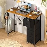 DAOUTIME Computer Desk with 4 Fabric Drawers, 35.4 Inch Small Home Office Writing Desk, Simple Table PC Desk for Small Places, Kids Girls Teen Study Writing Desk for Bedroom Dorm Rustic Brown