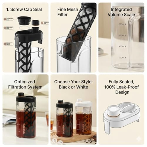 Contenedor cold brew con cesta de filtro extendida de 800 ml 5