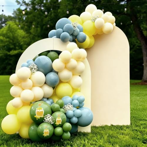 Image of Sage Green Dusty Blue Yellow Balloons, 12 Inch Olive Green Macaron Yellow Slate Blue Nude Cream Latex Balloons for Birthday Wedding Baby Shower Wild One Party Deocrations