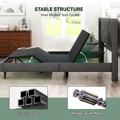 Image of Softa Queen All-in-One Adjustable Bed Frame with Upholstered Bed Frame Headboard, Electric Bed with Remote Control and Whisper Quiet Motor, 10-Year Warranty