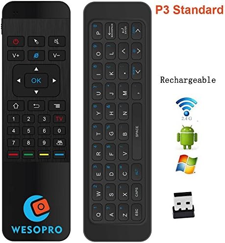 Rechargeable P3 2.4GHz wireless air remote mouse with QWERTY Keyboard and Infrared Learning Remote Control for Android TV Box, Android Projector, PC, HTPC compatible with Android Windows Mac OS, Linux