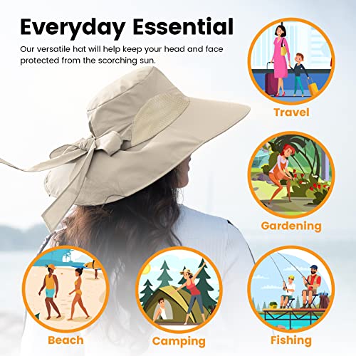 Sun Hats For Women Foldable Flap Cover Upf 50+ Uv Protective Wide Brim Bucket Sun Hat Khaki #TOP5
