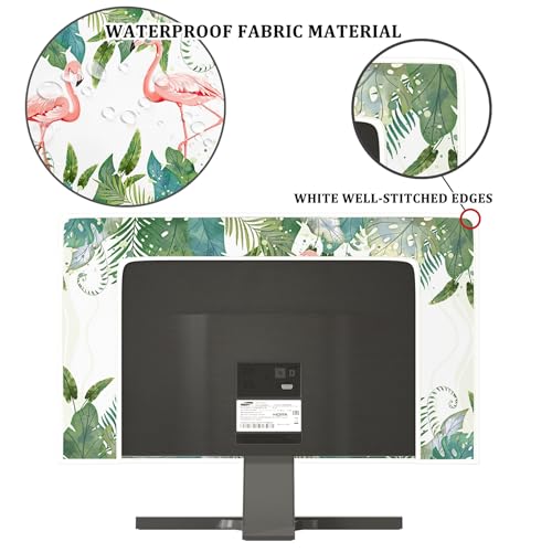 Image of Tropical Flamingo Waterproof Screen TV Cover 37,38,39 Inch Palm Leaves Weatherproof Dust-Proof Anti-Scratch Protective Television Cover for Desktop and Home Hanging TV,Green and Pink