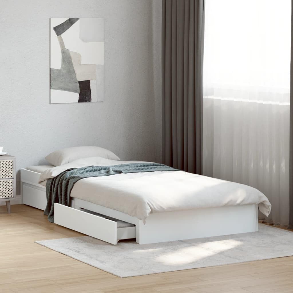 vidaXL Cama con cajones Madera de ingeniería Blanca 90x190 cm, Cama, Cama con almacenaje, Estructura de Cama Individual, Cama Individual