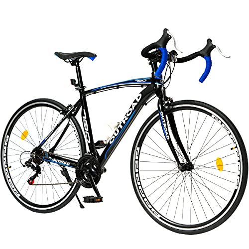 Max4out Road Bike for Men and Women with Aluminum Alloy Frame, Featuring 14 Speed, 700C Wheel and Disc Brake Bicycles (Blue/21 Speed/Y Brake)