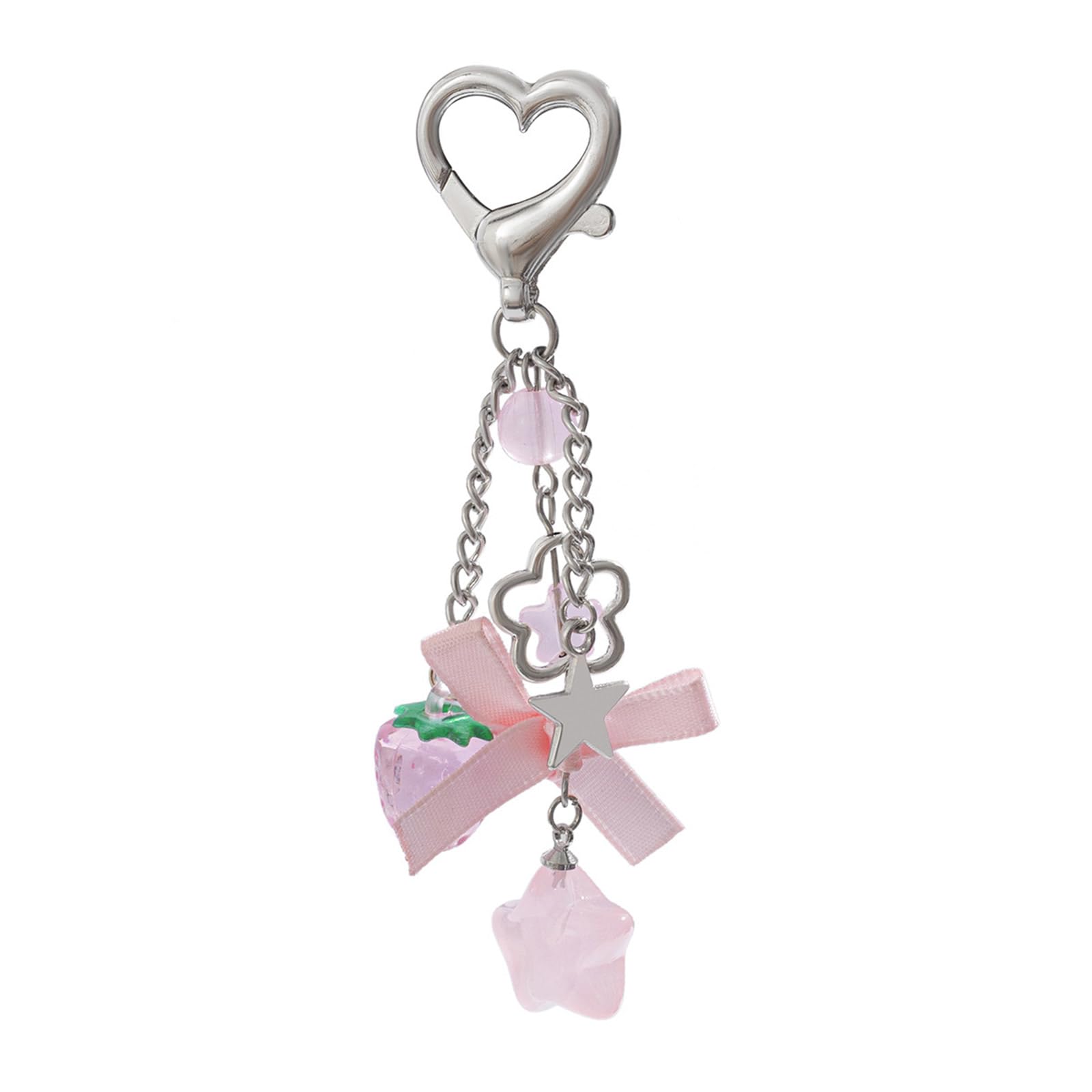 Porte-clés Pendentif étoile Fraise Nœud - Charme Téléphone Sac à Dos - Cadeau