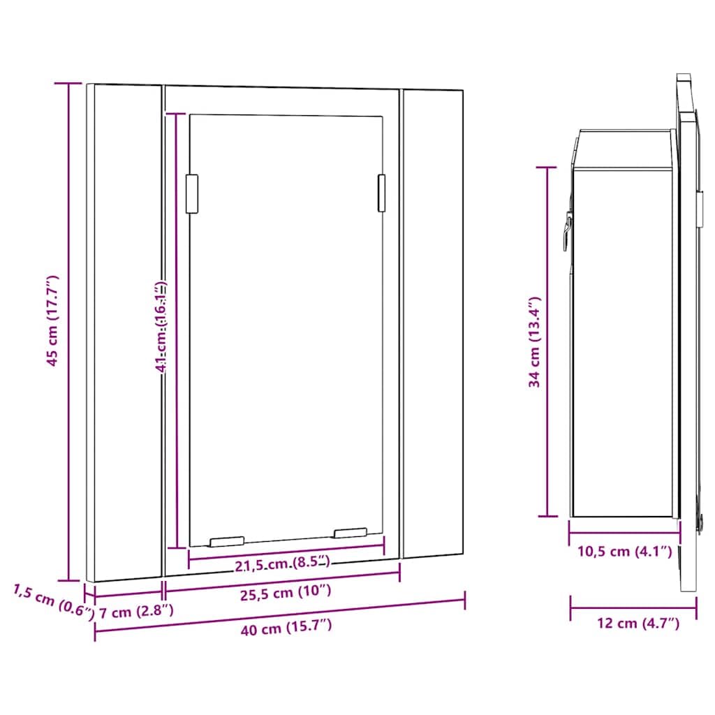 Szafka łazienkowa z lustrem LED, betonowa, szara, z akrylu, 40 x 12 x 45 cm ze światłem RGB, 2 półki, przyłącze USB DC 5 V, do łazienki do przechowywania i organizera