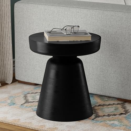 Image of SIMPLIHOME Robbie Accent Table - 16 inch Wide Solid Mango Wood End Table in Black, Boho Contemporary Rustic Side Table for Living Room or Bedroom with Multipurpose Function, Assembled
