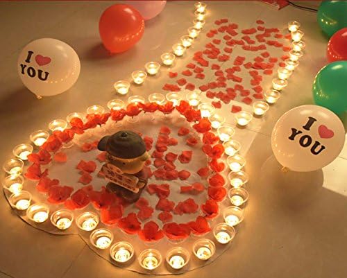 Valentine's Day Romantic Confession Decoration Pack , Tealight Candles & Floating Silk Rose and Petals for Home Decorations Wedding Birthday Party Celebrations