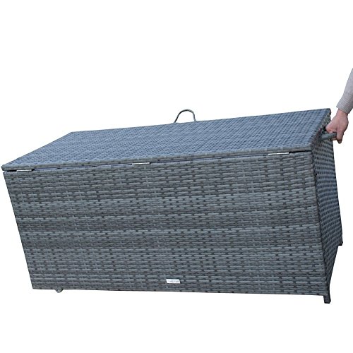 PatioPost Deck Storage Container Box& Garden Bench PE Wicker Outdoor Patio Garden Furniture 110 Gal, Grey - Thumbnail 6