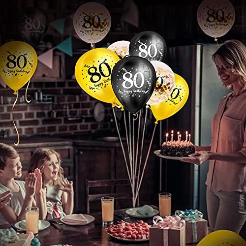 yumcute 80th Birthday Balloons 30 Pcs, 12 inch Black Gold Birthday Balloons Latex Confetti Balloons, 80th Birthday Party Decorations Supplies for Women Men