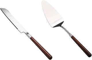 Cake Cutting Set for Wedding with Walnut Wood Handle, Cake Knife and Server Set for Birthday, 18/8 Stainless Steel Cake Cutter and Spatula, Party Cake Server, Set of 2