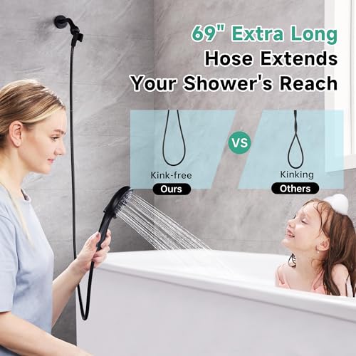 Image of BRIGHT SHOWERS High Pressure Shower Head with Handheld, 9 Spray Settings Showerhead Built in Power Wash to Clean Tub and Pets, Extra Long 69 inch Hose, Adjustable Bracket, Matte Black