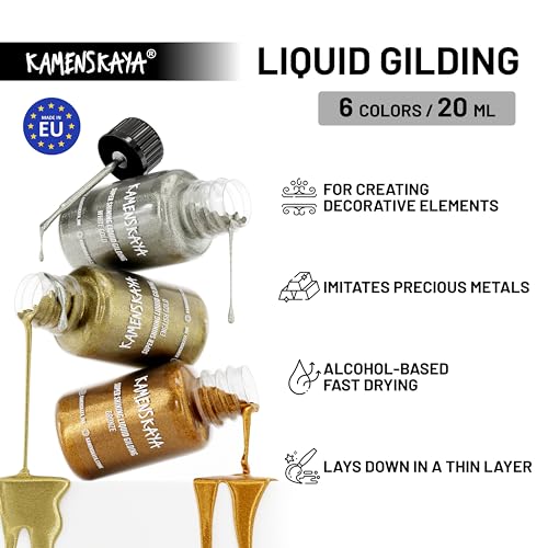 KAMENSKAYA Liquid Gold Leaf Paint - Alcohol Based Fast Drying English Gold Liquid Leaf, 0.68 fl oz (20 ml) - Thumbnail 3