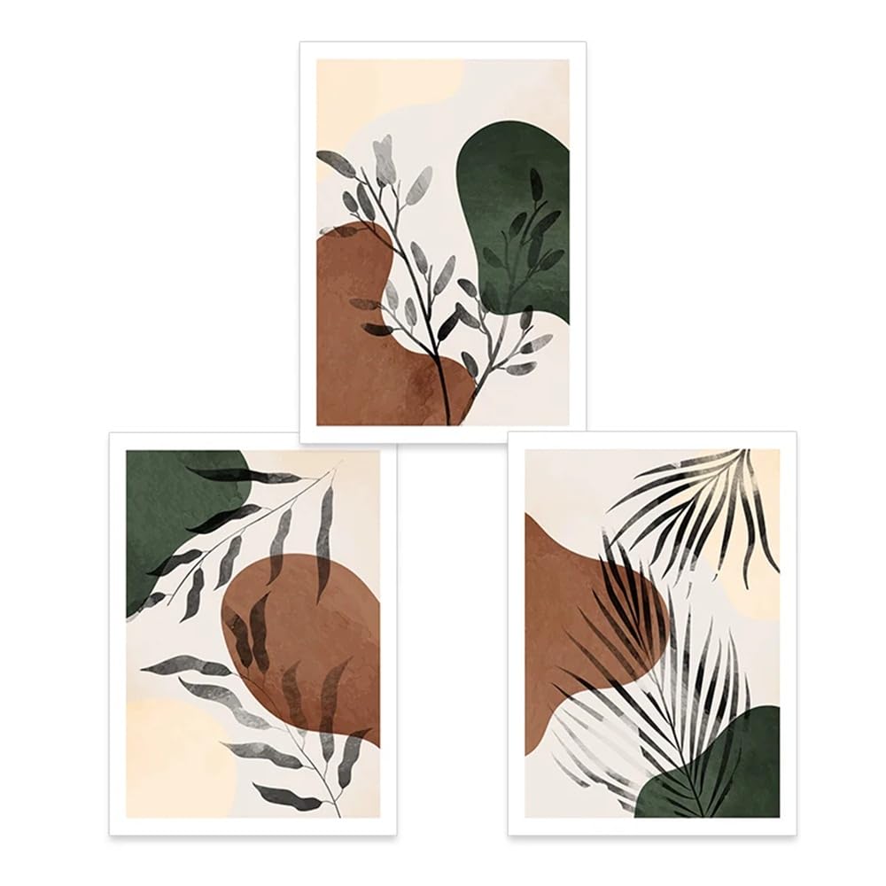WUHBCZ Art Pictures-Abstract Geometric Leaves Mid Century Modern Wall Art Posters Canvas Painting Pictures Living Kitchen Room Interior Home Decor-50 * 70cm/3PCS (No Frame)