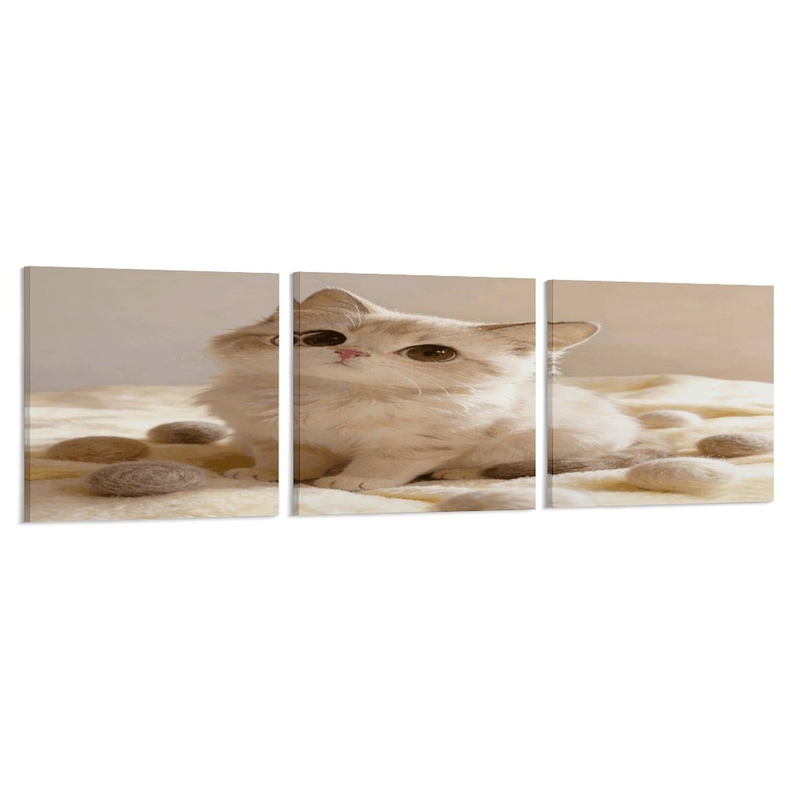 Khauerbc Style Set Of 3 Cute Cat Wall Art，Paintings Artwork For Living Room, Hallway, Bedroom, Office Wall Decor For Living Room, Hallway, Bedroom, Office Paintings Artwork 8X8 Inch