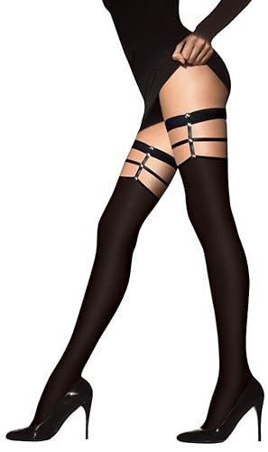 Bas Voile Opaque Noir Jarretière Bouton Provocatrice, Noir, Taille Unique T1 à T3 (36-38-40)