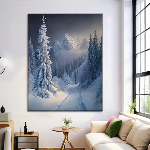 Mural de pinos para una decoración de sala relajante, póster de paisaje de montaña en lienzo