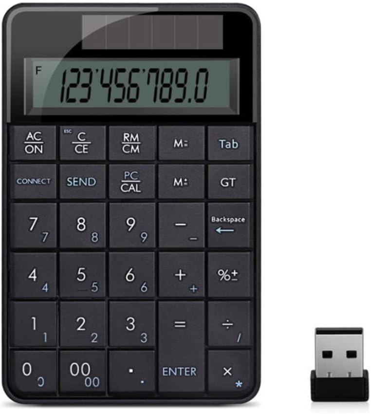 Diyeeni Teclado numérico con calculadora, Teclado numérico inalámbrico Teclado numérico de 29 Teclas Teclado con Receptor Nano USB, Compatible con Windows XP/Vista/7/8/10