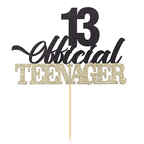 Image of Festiko13 Official Teenager Black Gold Glitter Birthday Cake Topper Happy 13th Birthday Cake Topper - 13th Birthday Party Decoration for Teens, 13th Birthday Cake Decorations