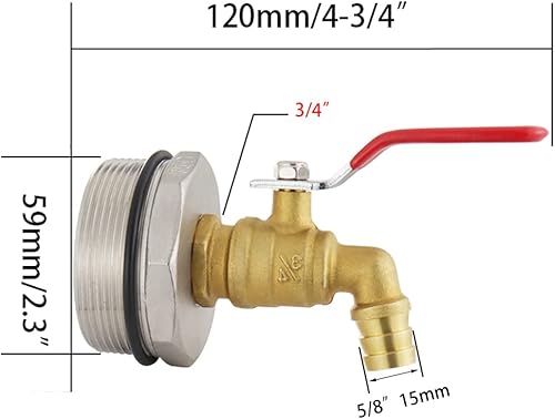 Miniatura 3 de Grifo de tambor de 2 "para tambor de 55 galones, espita de barril de lluvia, grifo de barril de latón con junta EPDM