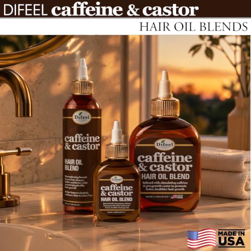 Image of Difeel Caffeine & Castor Hair Oil Blend for Thicker, Fuller-Looking Hair 8 oz. - Nourishing Scalp & Hair Oil Treatment, Strengthens Moisture Retention