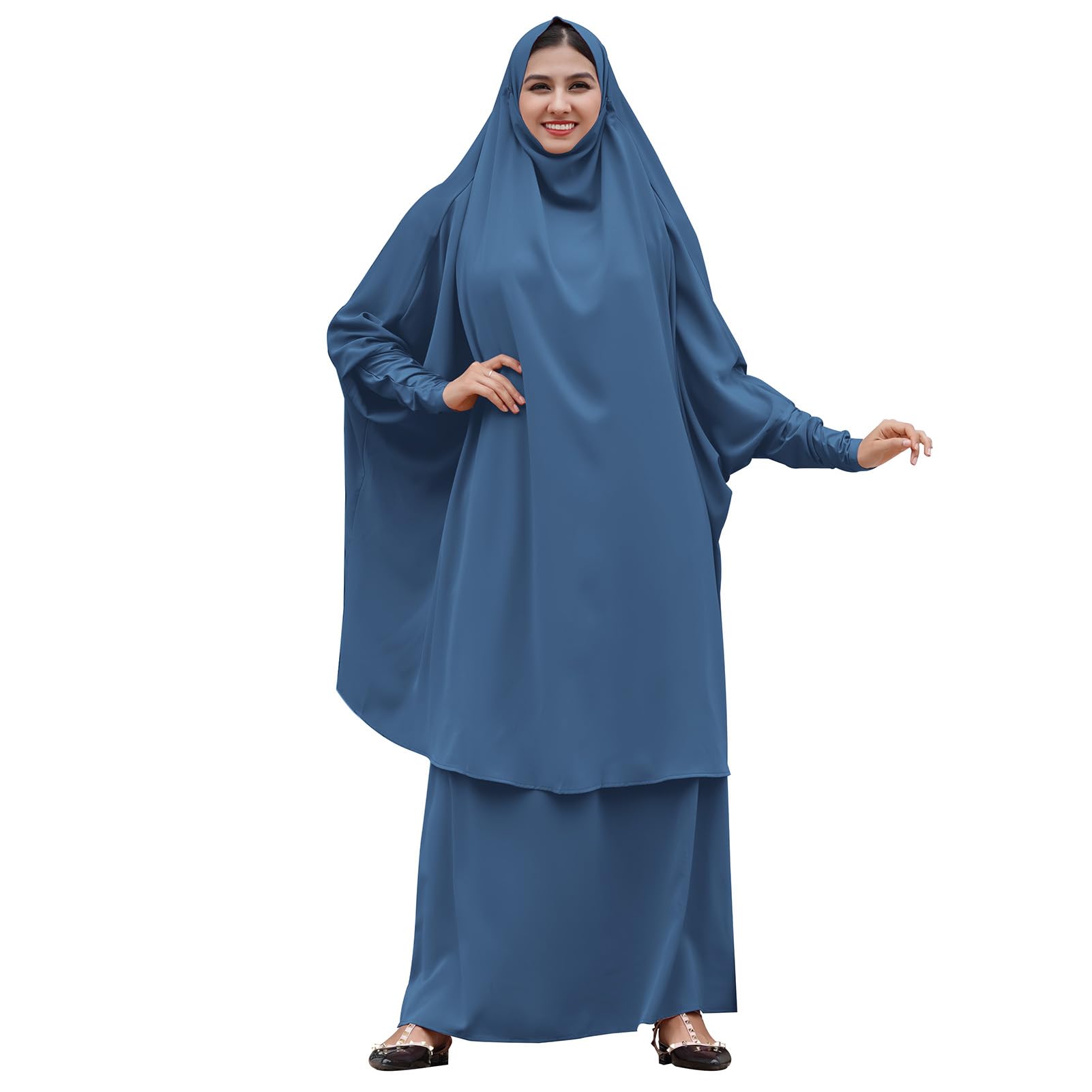 IKADEXPrayer Clothes for Muslim Women Islamic Abaya Suit Maxi Skirt + Khimar Hijab 2pcss Burka Jilbab Kaftan