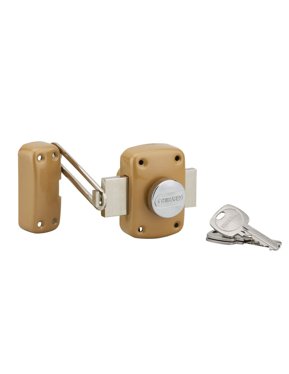 THIRARD Verrou à Bouton et Cylindre Acier Cylindre 45 mm Verni | verrou à bouton et cylindre, cylindre 45 mm, acier, finition verni, 3 clés, porte d'entrée, doré